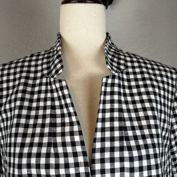 Talbots Womens One Button Blazer Size 16 Black White Gingham Plaid Linen Blend - Picture 3 of 10